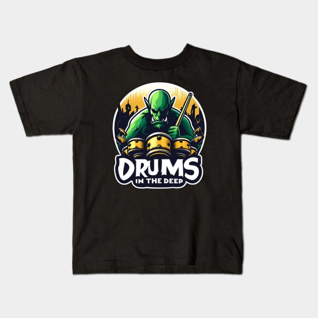 Drums in the Deep - Orc Drummer - Fantasy Kids T-Shirt by Fenay-Designs